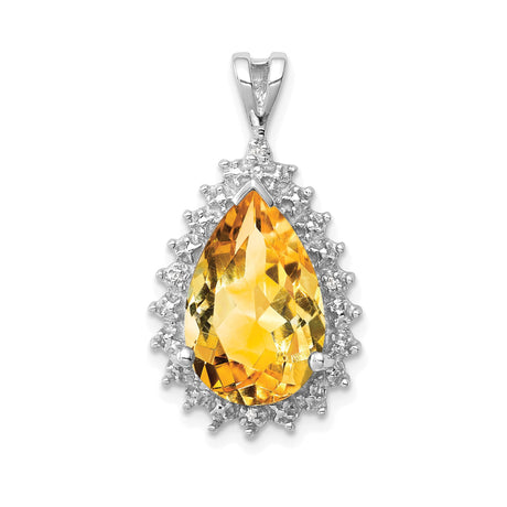 Sterling Silver Teardrop Pendant with Yellow Citrine and Cubic Zirconia Halo