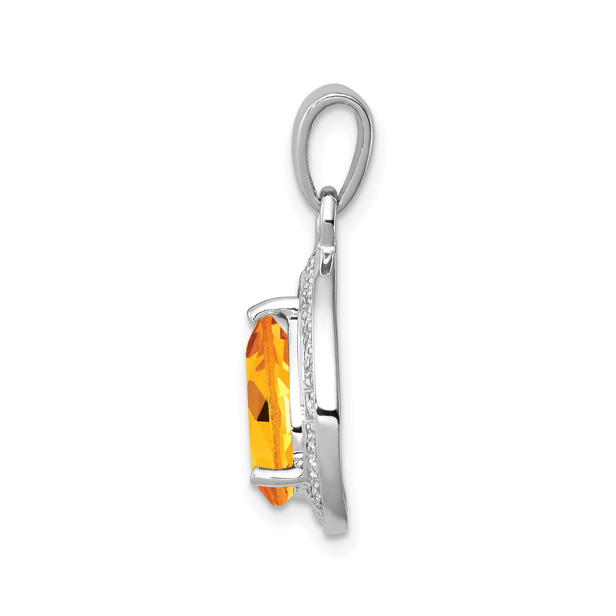 Sterling Silver Teardrop Pendant with Yellow Citrine and Diamond Accents