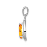 Sterling Silver Teardrop Pendant with Yellow Citrine and Diamond Accents