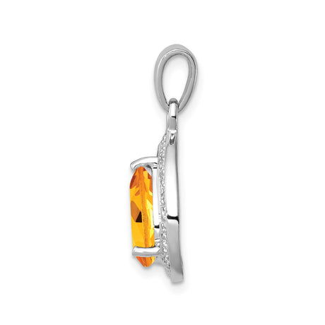 Sterling Silver Teardrop Pendant with Yellow Citrine and Diamond Accents