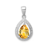 Sterling Silver Teardrop Pendant with Yellow Citrine and Diamond Accents