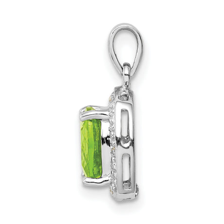 Sterling Silver Pendant with Cushion Cut Peridot and Diamond, Vintage Inspired Design for Women
