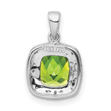 Sterling Silver Pendant with Cushion Cut Peridot and Diamond, Vintage Inspired Design for Women
