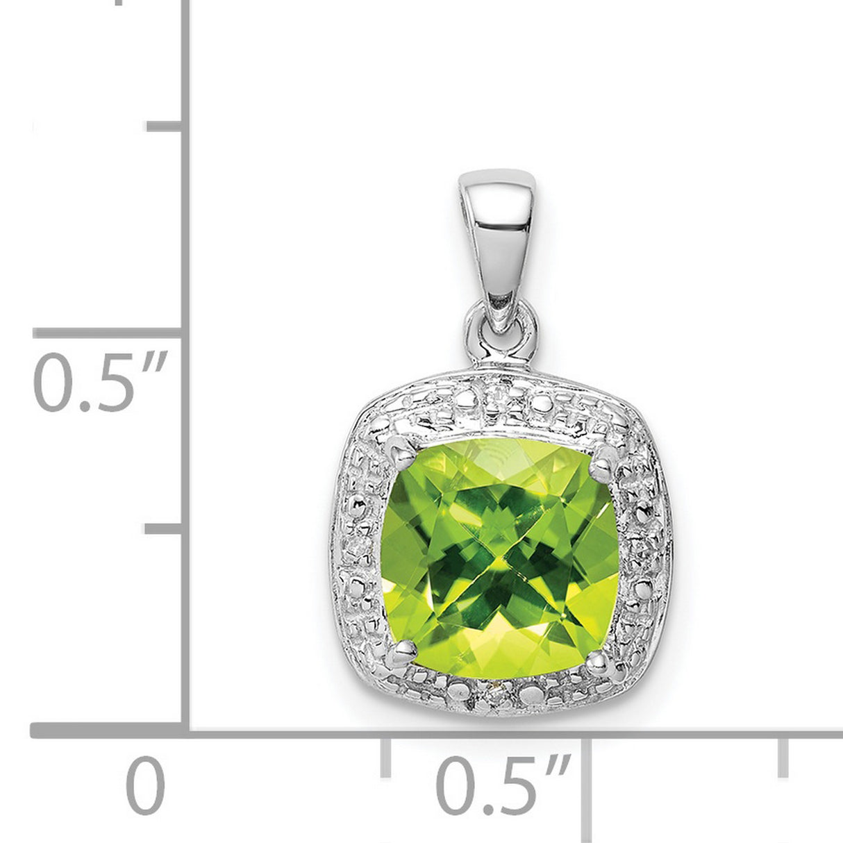 Sterling Silver Pendant with Cushion Cut Peridot and Diamond, Vintage Inspired Design for Women