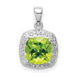 Sterling Silver Pendant with Cushion Cut Peridot and Diamond, Vintage Inspired Design for Women