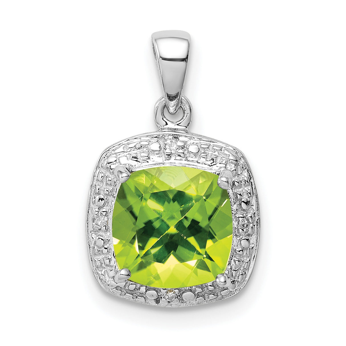 Sterling Silver Pendant with Cushion Cut Peridot and Diamond, Vintage Inspired Design for Women