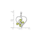 Sterling Silver Heart Pendant with Peridot and Diamond, Celtic Shamrock Design for Women