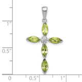 Peridot & Diamond Cross 26x18mm 1.2ct Charm Pendant in Real 925 Sterling Silver