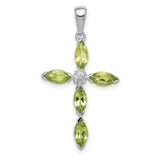 Peridot and Diamond Cross 26x18mm 1.2ct Charm Pendant in Real 925 Sterling Silver