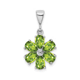 Sterling Silver Flower Pendant with Peridot and Diamond, Botanical Design for Women