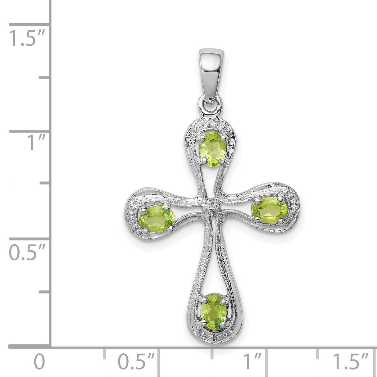 Peridot and Diamond Cross 30x23mm 0.82ct Charm Pendant in Real 925 Sterling Silver