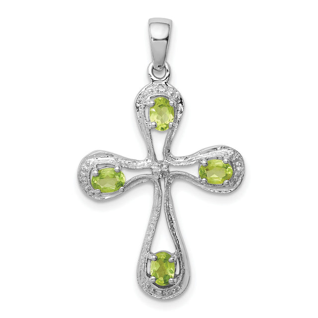 Peridot & Diamond Cross 30x23mm 0.82ct Charm Pendant in Real 925 Sterling Silver