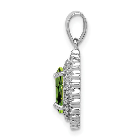 Sterling Silver Pendant with Peridot Oval and Diamond Halo, August Birthstone Jewelry for Women