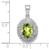 Sterling Silver Pendant with Peridot Oval and Diamond Halo, August Birthstone Jewelry for Women