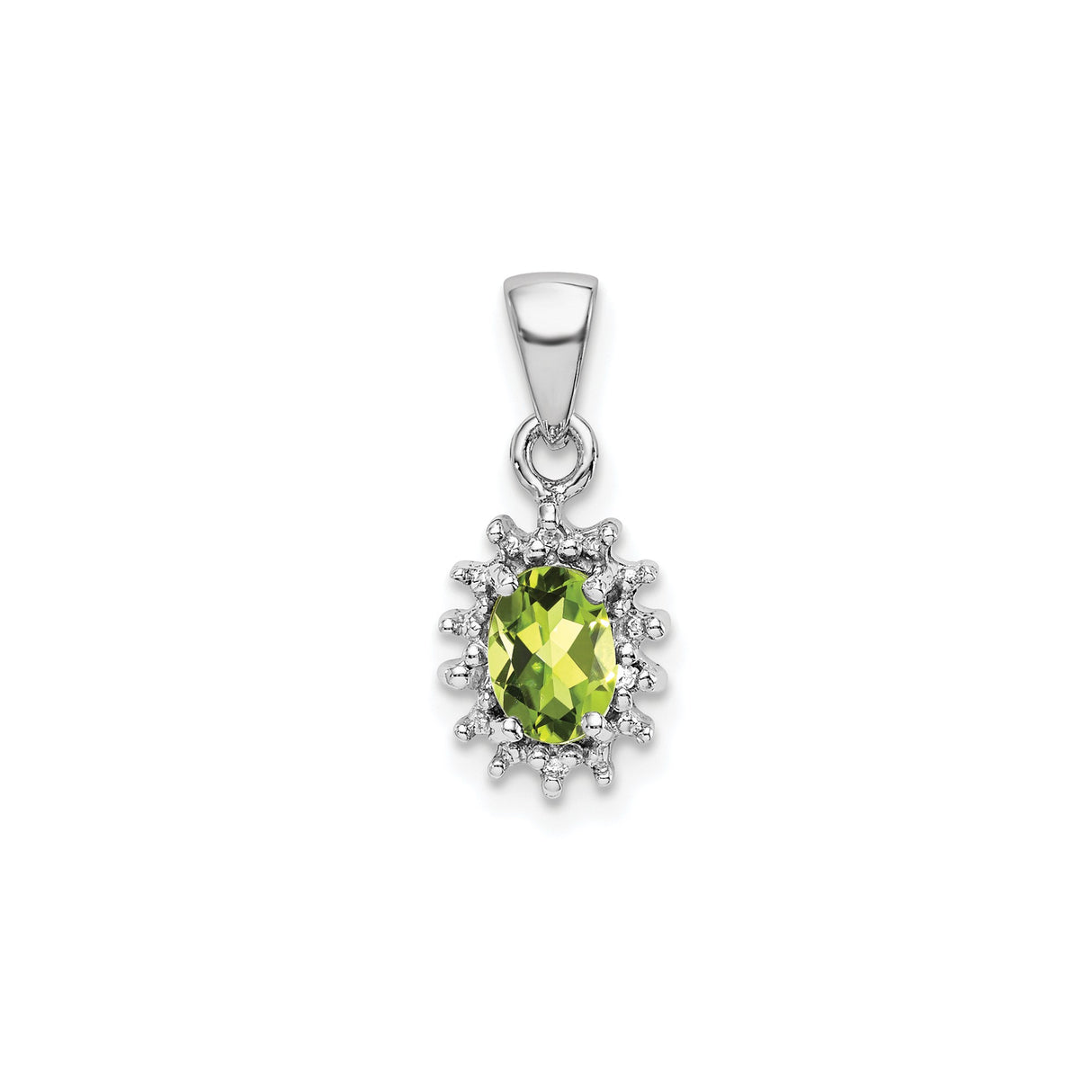 Sterling Silver Pendant with Peridot and Diamond in Sunburst Halo Design
