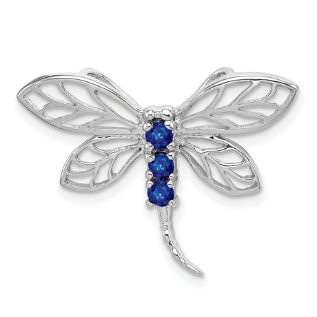 Sterling Silver Dragonfly Pendant with Sapphire Accents, Openwork Wings, Nature-Inspired Design