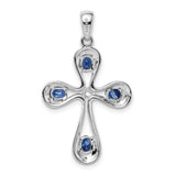 Sapphire & Diamond Cross 27x21mm 0.9ct Charm Pendant in Real 925 Sterling Silver