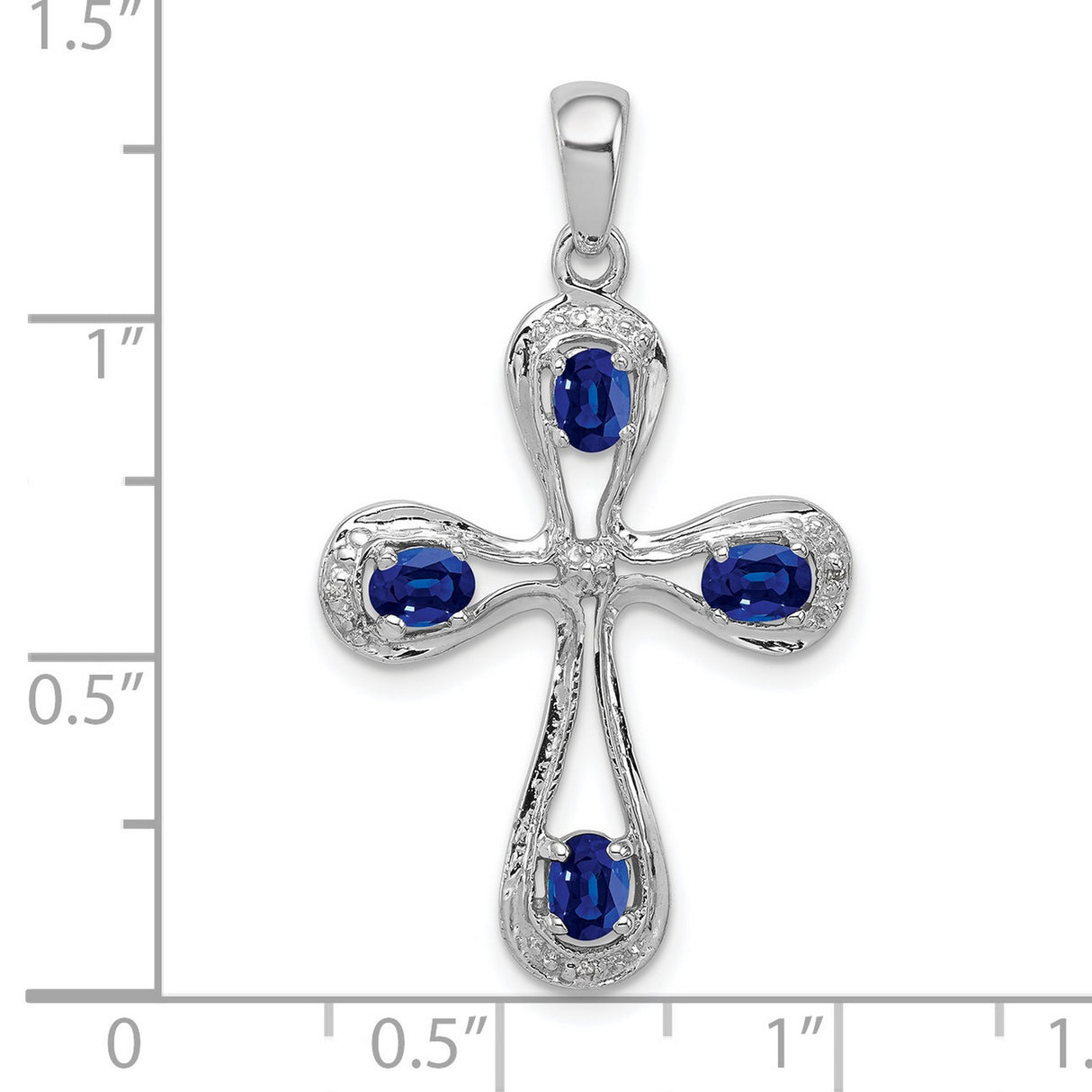 Sapphire & Diamond Cross 27x21mm 0.9ct Charm Pendant in Real 925 Sterling Silver