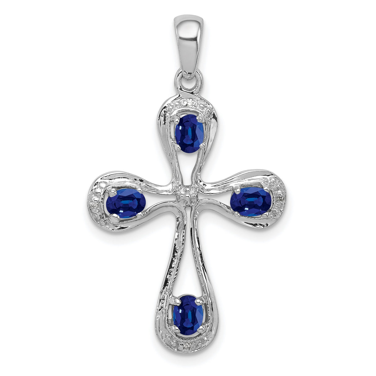 Sapphire & Diamond Cross 27x21mm 0.9ct Charm Pendant in Real 925 Sterling Silver