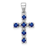 Sapphire & Diamond Cross 17x12mm 0.52ct Charm Pendant in Real 925 Sterling Silver