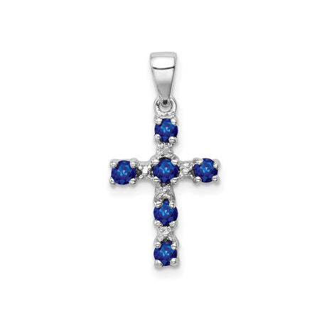 Sterling Silver Cross Pendant with Sapphire and Diamond, Spiritual Faith Jewelry for Men and Women