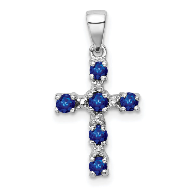 Sapphire & Diamond Cross 17x12mm 0.52ct Charm Pendant in Real 925 Sterling Silver
