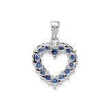 Sterling Silver Heart Pendant with Round Sapphire, Open Heart Design for Women