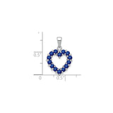 Sterling Silver Heart Pendant with Round Sapphire, Open Heart Design for Women