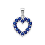 Sterling Silver Heart Pendant with Round Sapphire, Open Heart Design for Women