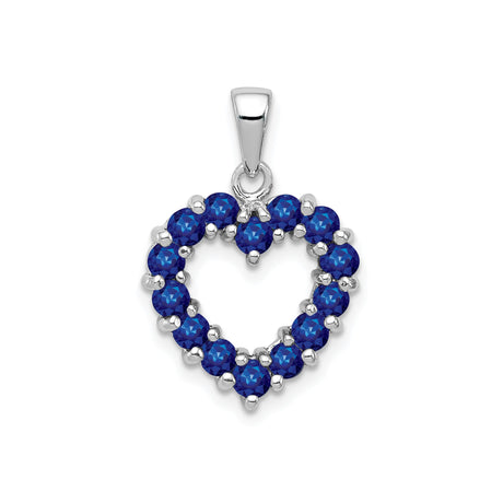 Sterling Silver Heart Pendant with Round Sapphire, Open Heart Design for Women