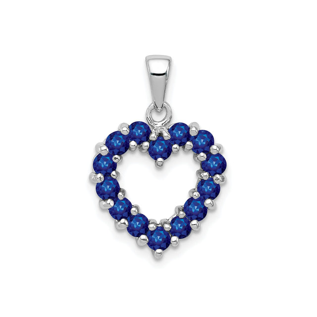 Sterling Silver Heart Pendant with Round Sapphire, Open Heart Design for Women