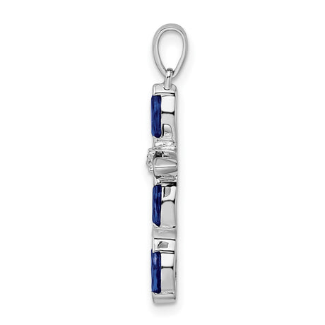 Sterling Silver Cross Pendant with Marquise Sapphire and Diamond Center Stone, Religious Jewelry for Women