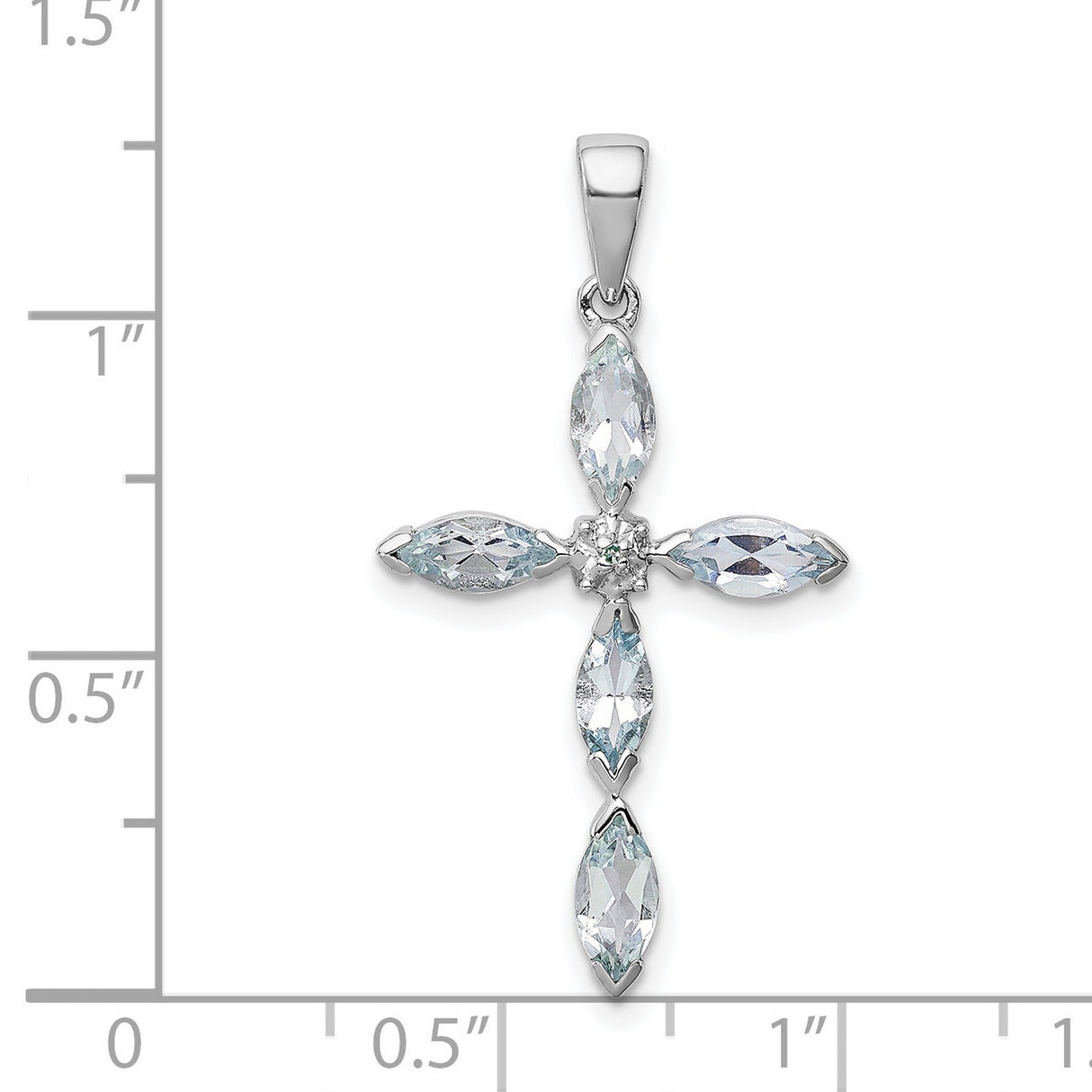 Aquamarine and Diamond Cross 25x17mm 1ct Charm Pendant in Real 925 Sterling Silver