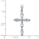 Aquamarine and Diamond Cross 25x17mm 1ct Charm Pendant in Real 925 Sterling Silver