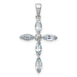 Aquamarine and Diamond Cross 25x17mm 1ct Charm Pendant in Real 925 Sterling Silver