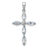 Aquamarine and Diamond Cross 25x17mm 1ct Charm Pendant in Real 925 Sterling Silver