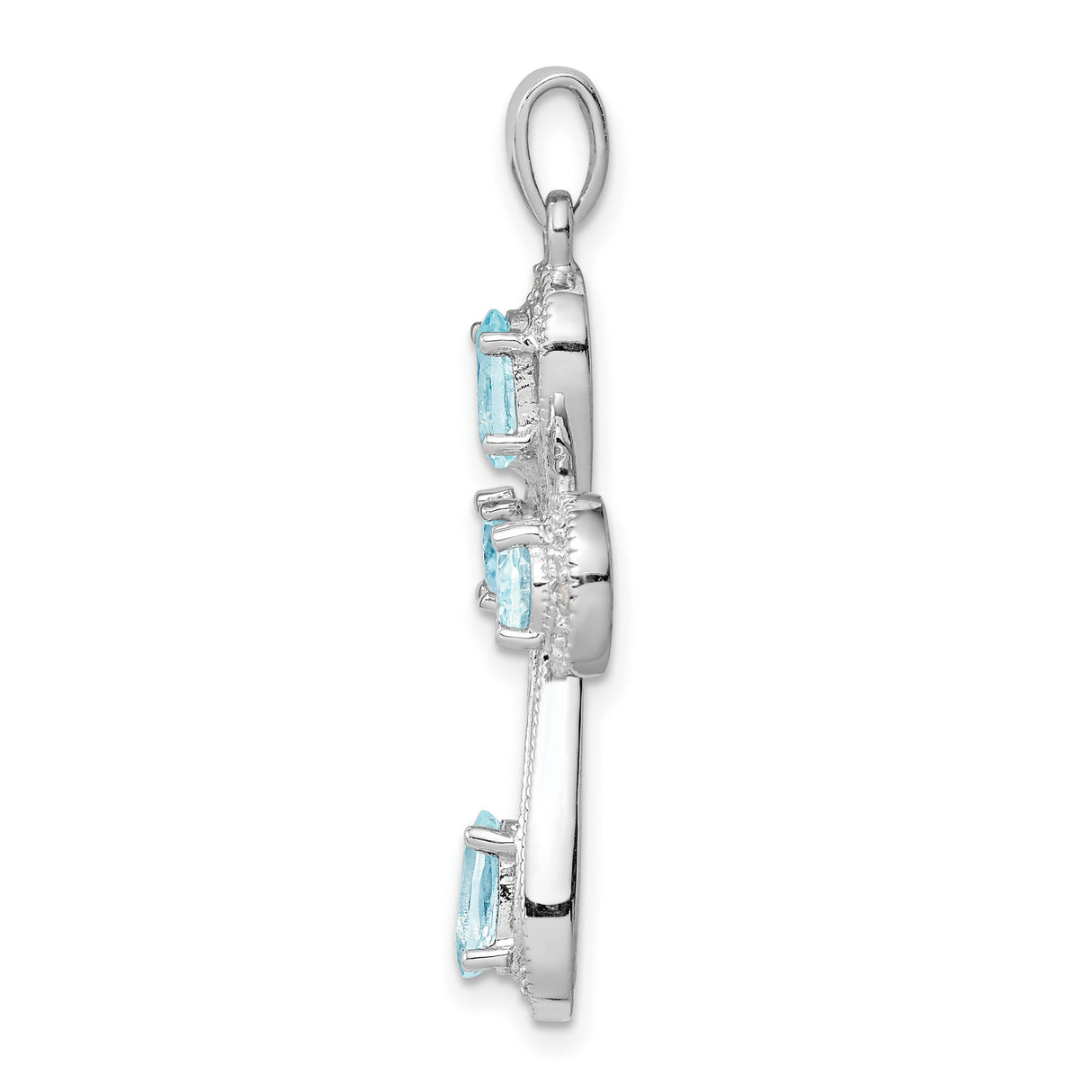 Aquamarine & Diamond Cross 27x22mm 1.15ct Charm Pendant in Real 925 Sterling Silver