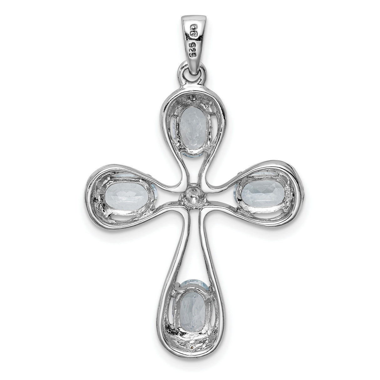 Aquamarine & Diamond Cross 27x22mm 1.15ct Charm Pendant in Real 925 Sterling Silver