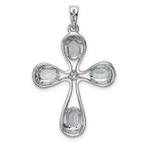 Aquamarine & Diamond Cross 27x22mm 1.15ct Charm Pendant in Real 925 Sterling Silver