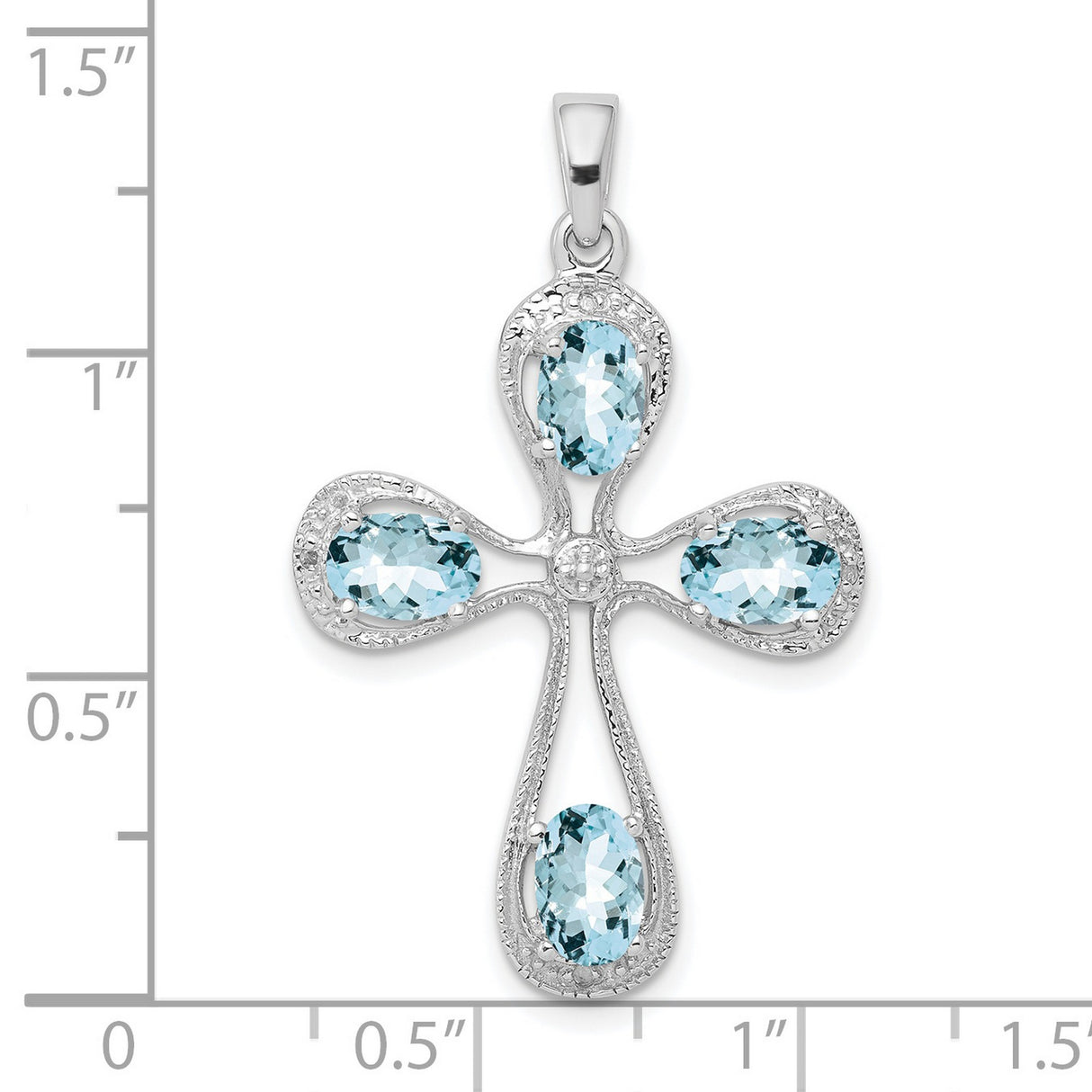Aquamarine & Diamond Cross 27x22mm 1.15ct Charm Pendant in Real 925 Sterling Silver