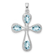 Aquamarine & Diamond Cross 27x22mm 1.15ct Charm Pendant in Real 925 Sterling Silver