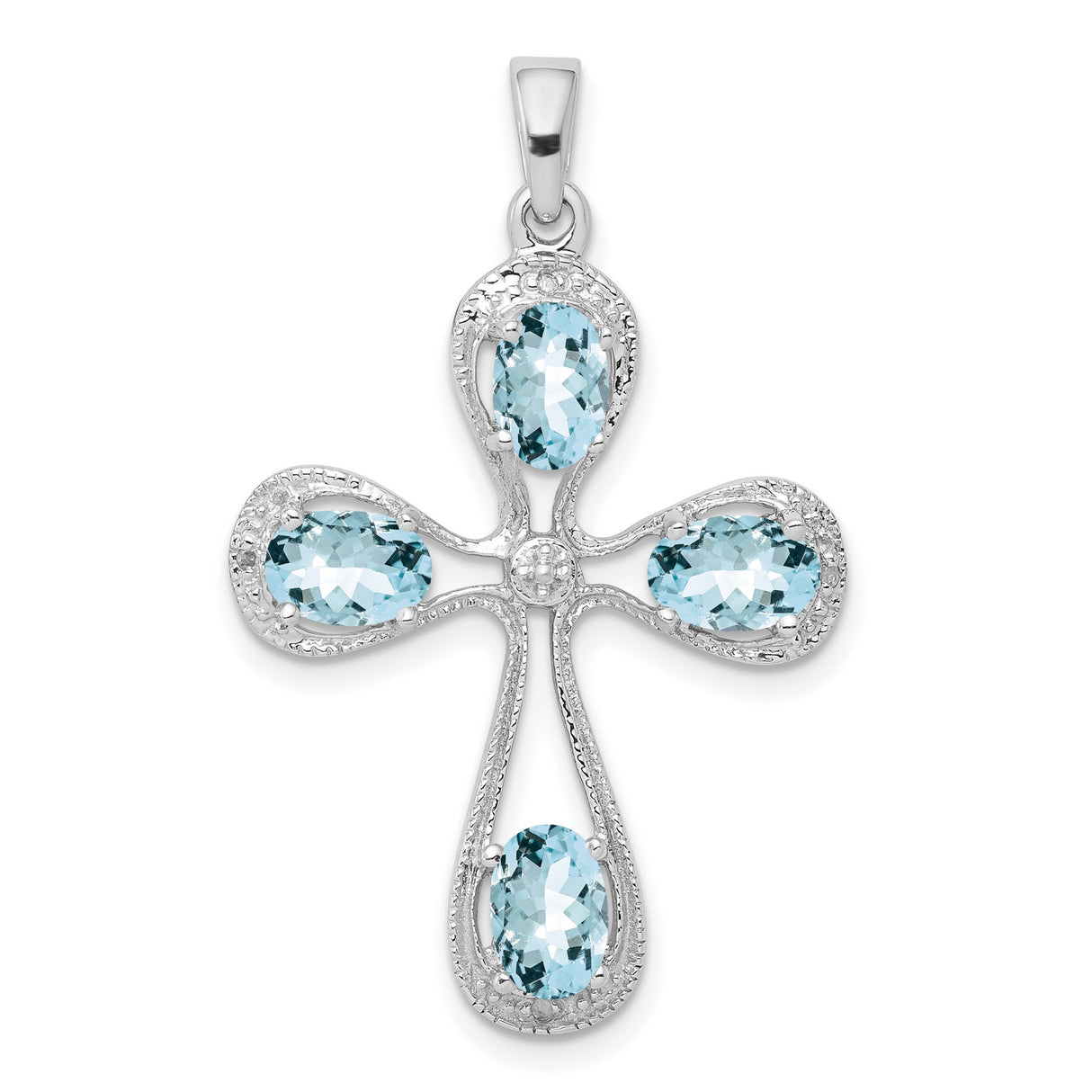 Aquamarine & Diamond Cross 27x22mm 1.15ct Charm Pendant in Real 925 Sterling Silver