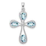 Aquamarine & Diamond Cross 27x22mm 1.15ct Charm Pendant in Real 925 Sterling Silver