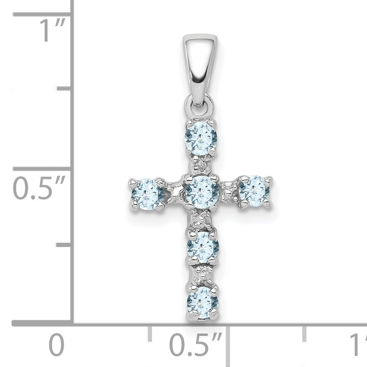 Aquamarine & Diamond Cross 17x12mm 0.33ct Charm Pendant in Real 925 Sterling Silver