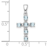 Aquamarine & Diamond Cross 17x12mm 0.33ct Charm Pendant in Real 925 Sterling Silver