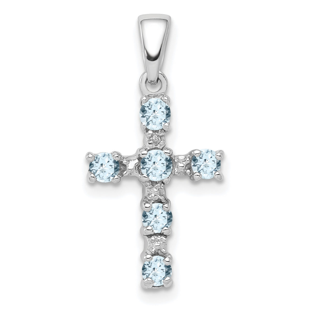 Aquamarine & Diamond Cross 17x12mm 0.33ct Charm Pendant in Real 925 Sterling Silver