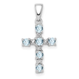 Aquamarine & Diamond Cross 17x12mm 0.33ct Charm Pendant in Real 925 Sterling Silver