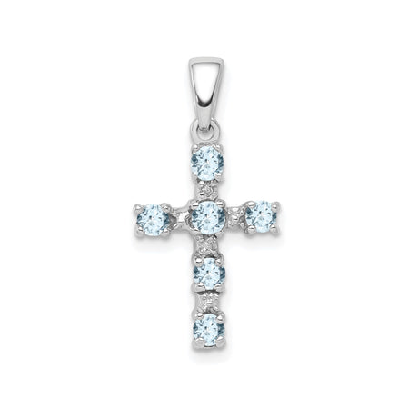 Sterling Silver Cross Pendant with Aquamarine and Diamond Accents, Modern Religious Jewelry