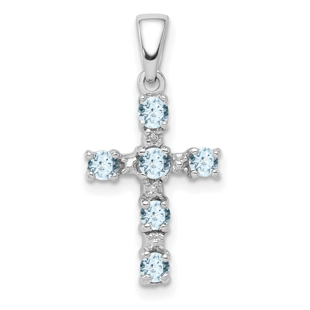 Aquamarine & Diamond Cross 17x12mm 0.33ct Charm Pendant in Real 925 Sterling Silver
