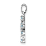 Light Swiss Blue Topaz Cross and Diamond Charm Pendant in Real 925 Sterling Silver